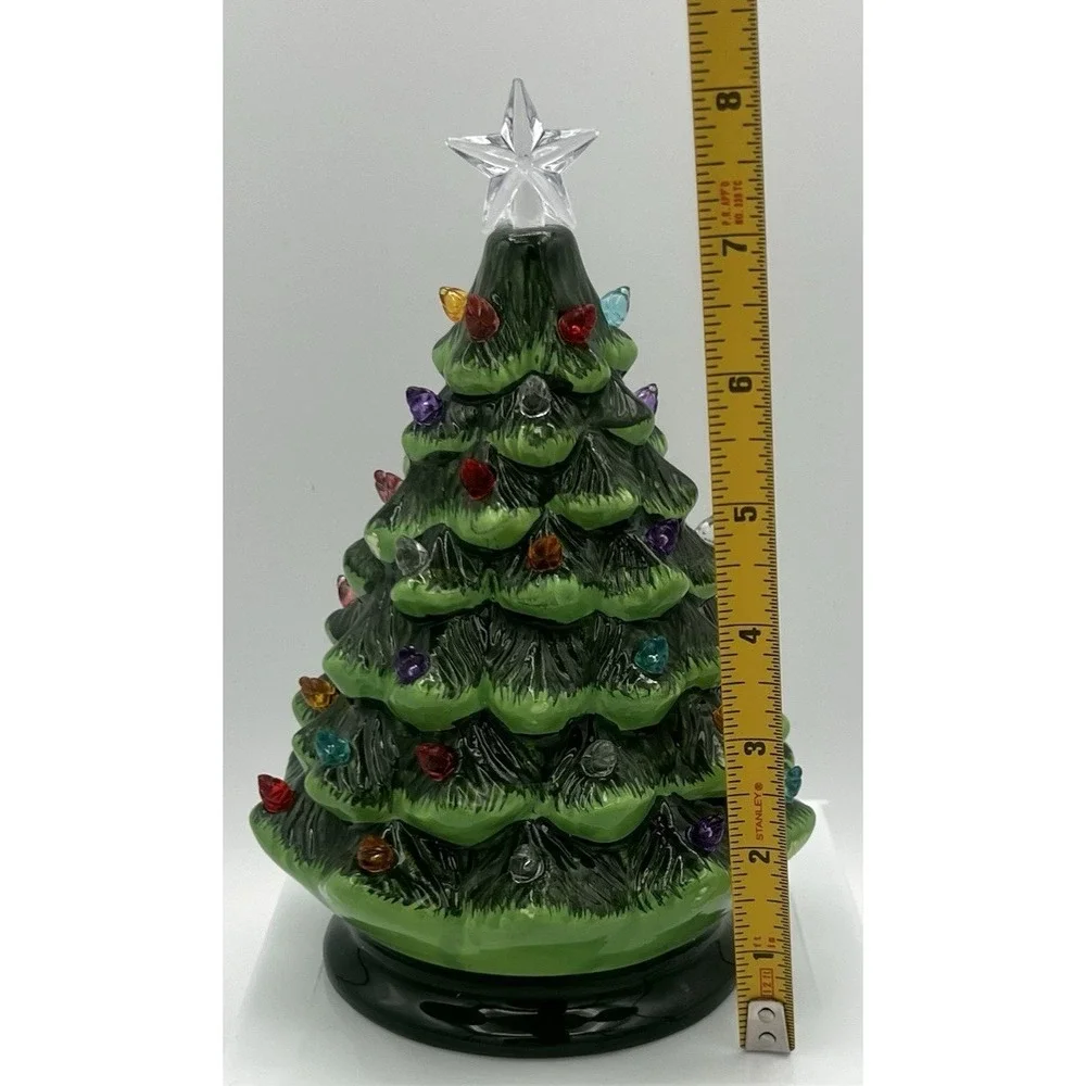 RAZ Imports Green Ceramic Lighted Christmas Tree Multi Color Batteries